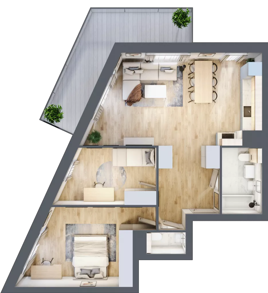 3 pokoje, mieszkanie 72,56 m², piętro 2, oferta nr 1.15, La Vie House, Kraków, Podgórze, ul. Łagiewnicka