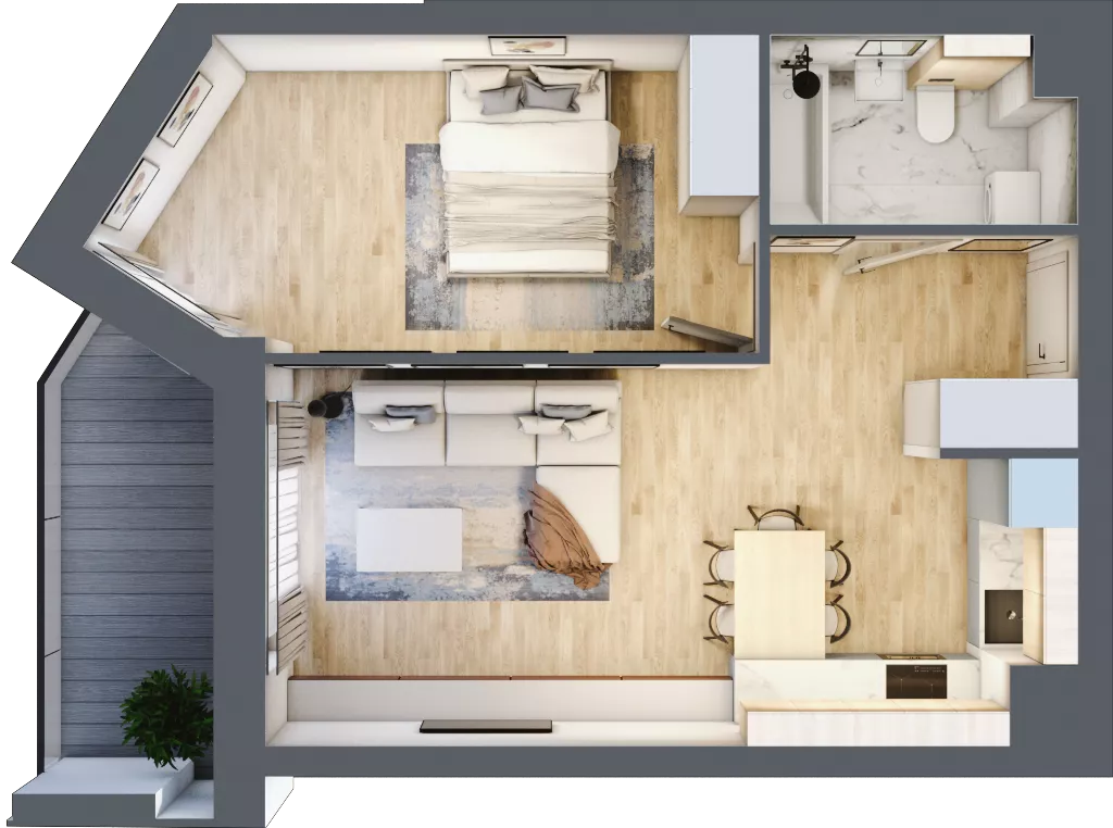 2 pokoje, mieszkanie 45,84 m², piętro 2, oferta nr 1.17, La Vie House, Kraków, Podgórze, ul. Łagiewnicka