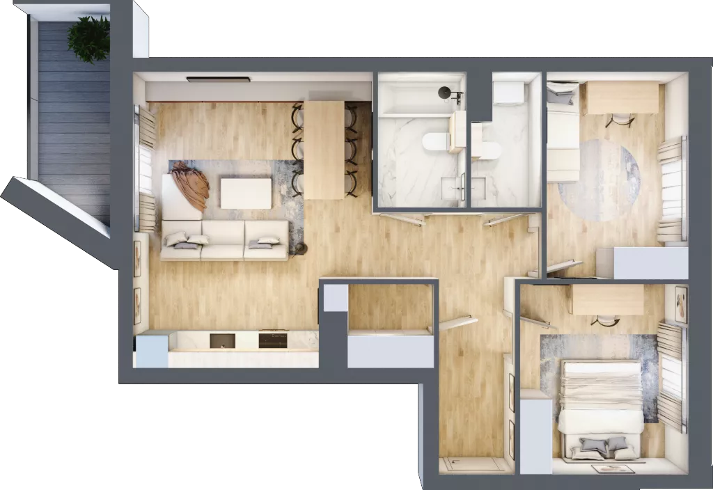 3 pokoje, mieszkanie 66,11 m², piętro 3, oferta nr 1.18, La Vie House, Kraków, Podgórze, ul. Łagiewnicka