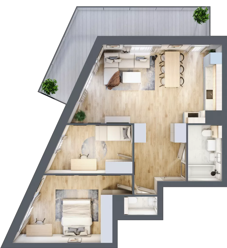 3 pokoje, mieszkanie 72,56 m², piętro 3, oferta nr 1.24, La Vie House, Kraków, Podgórze, ul. Łagiewnicka