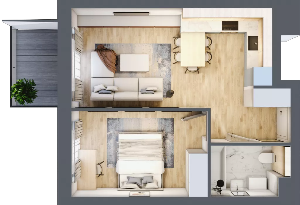 2 pokoje, mieszkanie 41,48 m², piętro 3, oferta nr 1.25, La Vie House, Kraków, Podgórze, ul. Łagiewnicka
