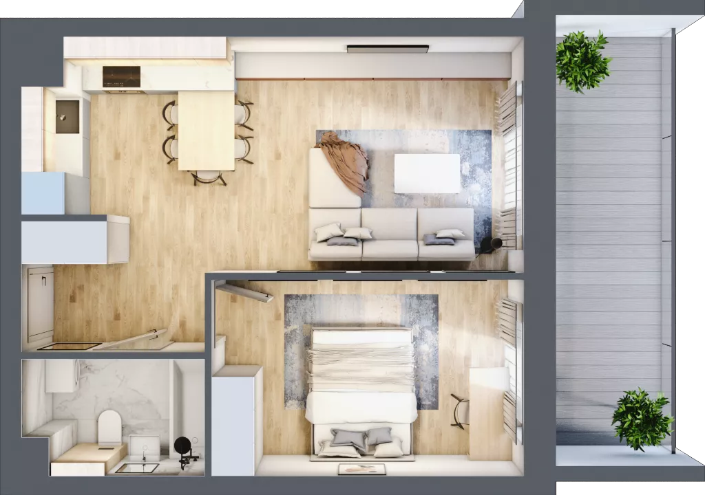 2 pokoje, mieszkanie 43,35 m², piętro 4, oferta nr 1.30, La Vie House, Kraków, Podgórze, ul. Łagiewnicka