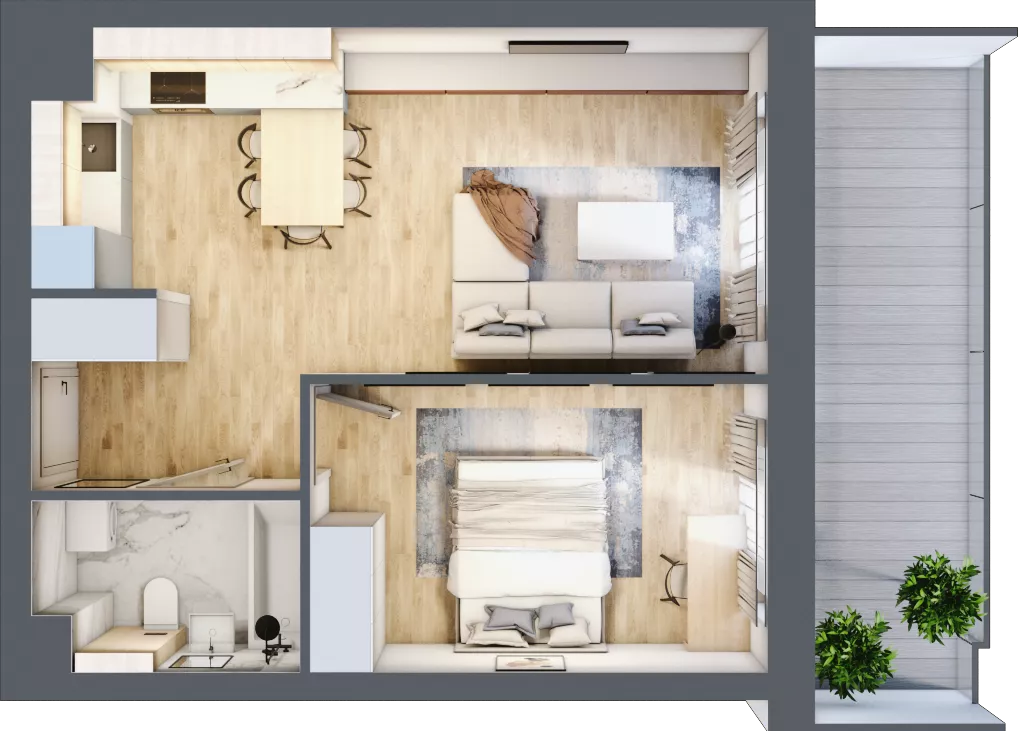 2 pokoje, mieszkanie 43,35 m², piętro 5, oferta nr 1.39, La Vie House, Kraków, Podgórze, ul. Łagiewnicka