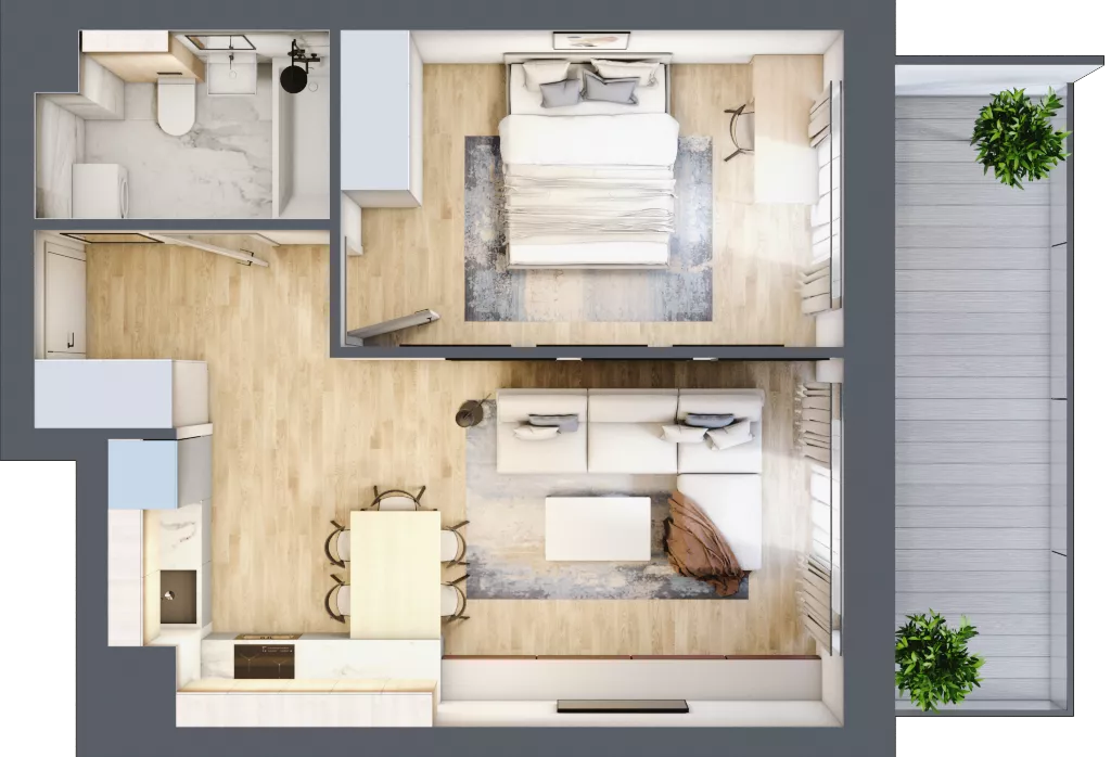 2 pokoje, mieszkanie 40,97 m², piętro 5, oferta nr 1.40, La Vie House, Kraków, Podgórze, ul. Łagiewnicka