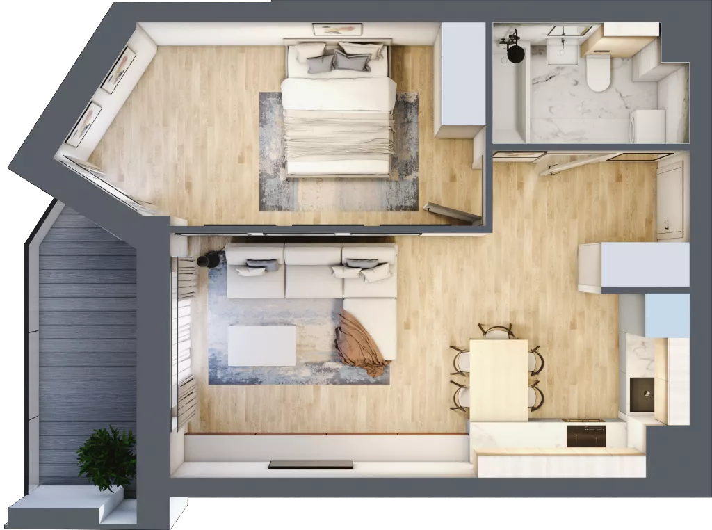 2 pokoje, mieszkanie 45,84 m², piętro 5, oferta nr 1.44, La Vie House, Kraków, Podgórze, ul. Łagiewnicka