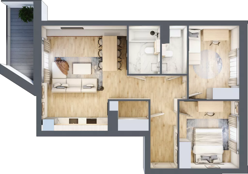 3 pokoje, mieszkanie 66,11 m², piętro 6, oferta nr 1.45, La Vie House, Kraków, Podgórze, ul. Łagiewnicka