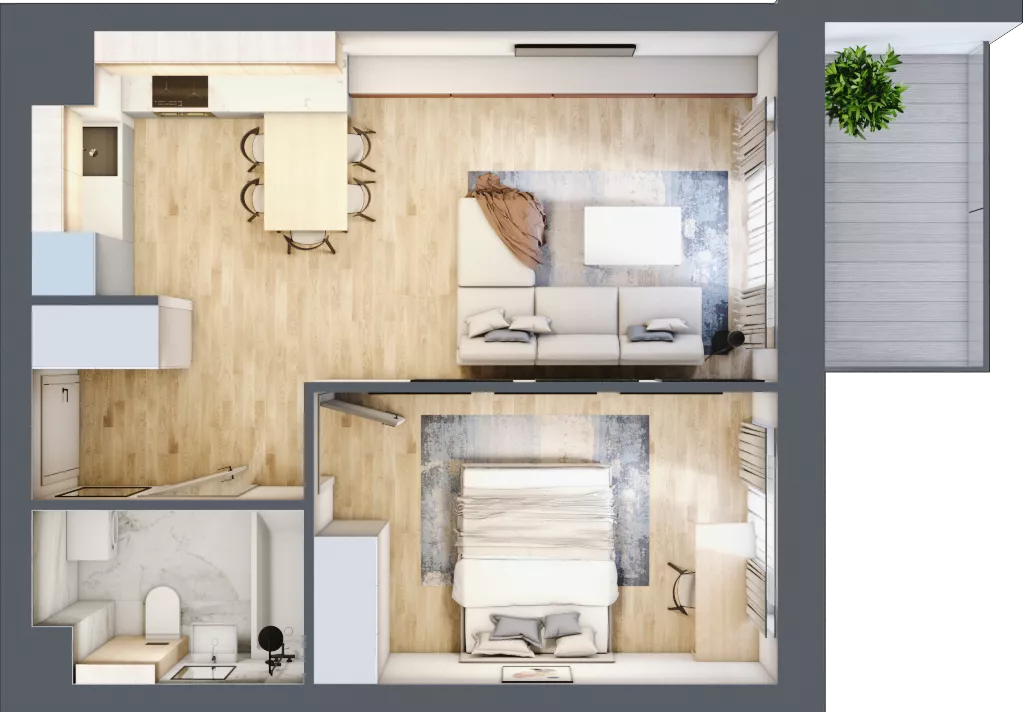 2 pokoje, mieszkanie 43,35 m², piętro 6, oferta nr 1.48, La Vie House, Kraków, Podgórze, ul. Łagiewnicka