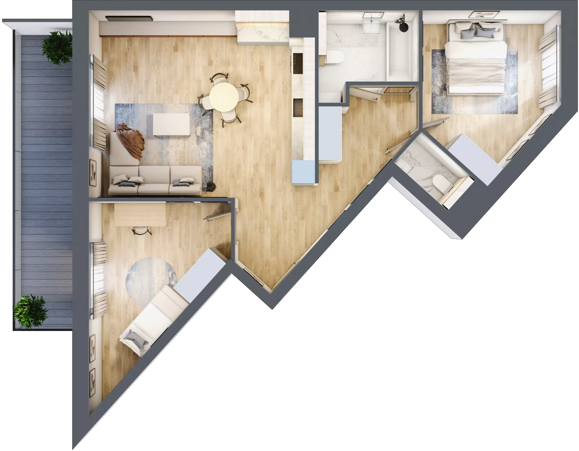 3 pokoje, mieszkanie 73,62 m², piętro 2, oferta nr 1.61, La Vie House, Kraków, Podgórze, ul. Łagiewnicka