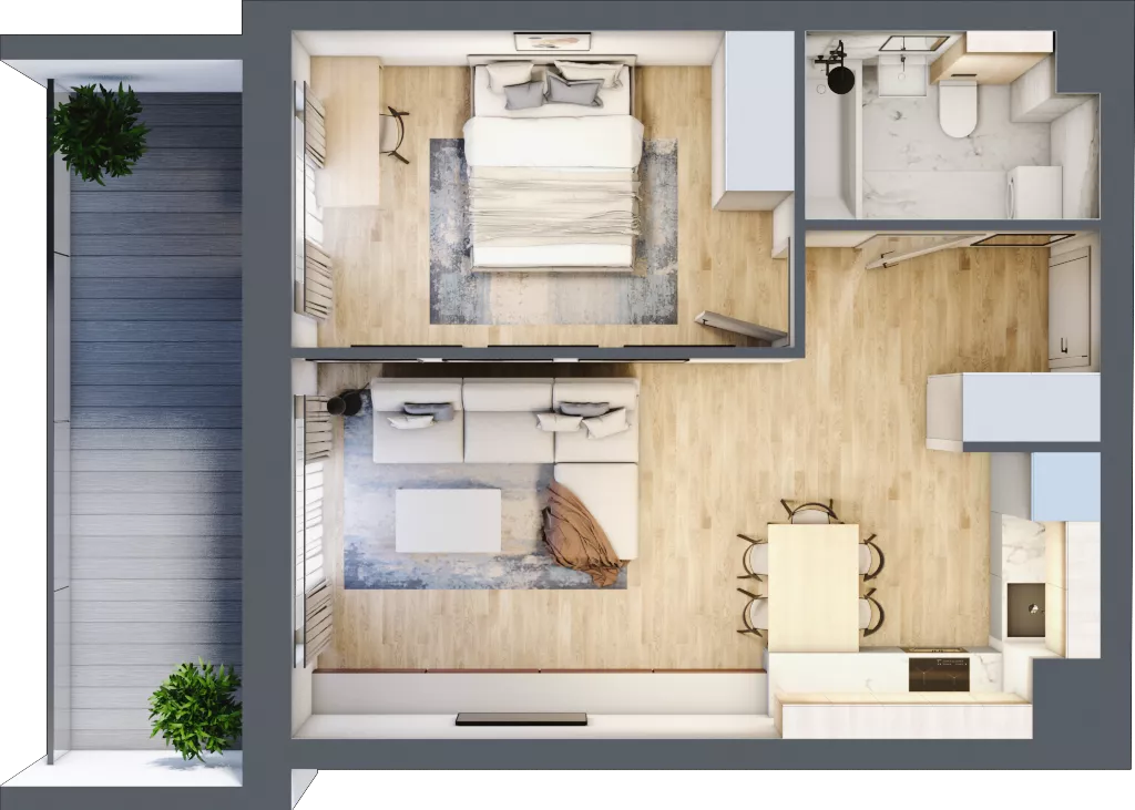 2 pokoje, mieszkanie 43,35 m², piętro 4, oferta nr 1.67, La Vie House, Kraków, Podgórze, ul. Łagiewnicka