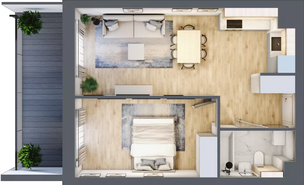 2 pokoje, mieszkanie 43,57 m², piętro 2, oferta nr 1.85, La Vie House, Kraków, Podgórze, ul. Łagiewnicka