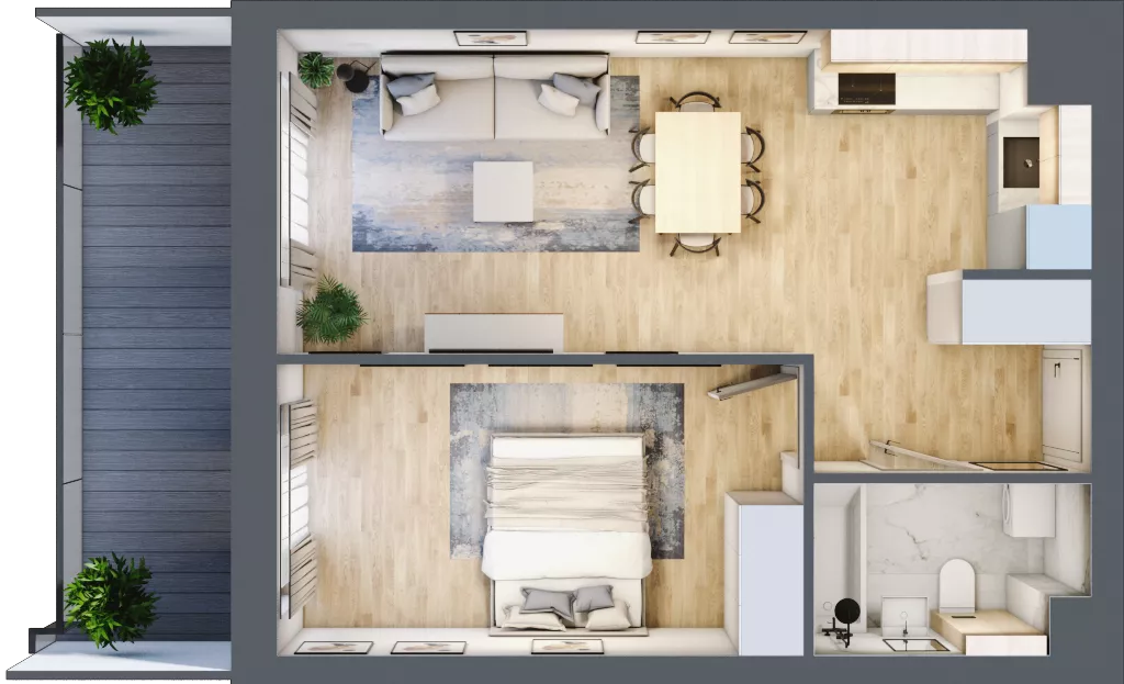 2 pokoje, mieszkanie 43,57 m², piętro 3, oferta nr 1.90, La Vie House, Kraków, Podgórze, ul. Łagiewnicka