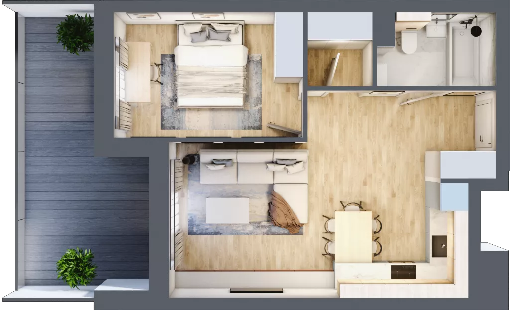 2 pokoje, mieszkanie 44,25 m², piętro 1, oferta nr 1.109, La Vie House, Kraków, Podgórze, ul. Łagiewnicka