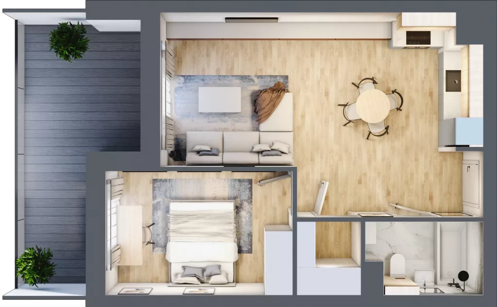 2 pokoje, mieszkanie 46,32 m², piętro 2, oferta nr 1.117, La Vie House, Kraków, Podgórze, ul. Łagiewnicka