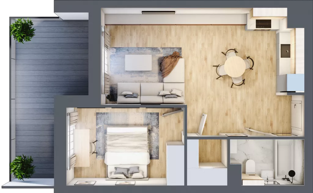 2 pokoje, mieszkanie 46,32 m², piętro 3, oferta nr 1.125, La Vie House, Kraków, Podgórze, ul. Łagiewnicka