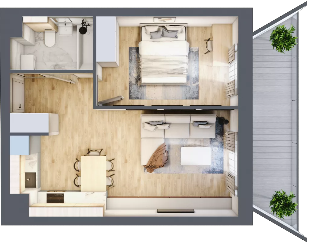 2 pokoje, mieszkanie 43,35 m², piętro 2, oferta nr 1.184, La Vie House, Kraków, Podgórze, ul. Łagiewnicka