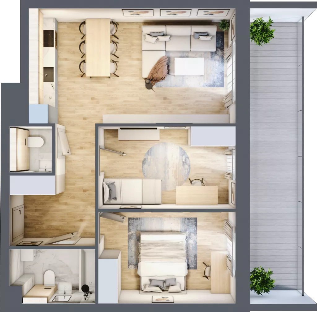 3 pokoje, mieszkanie 62,46 m², piętro 3, oferta nr 1.188, La Vie House, Kraków, Podgórze, ul. Łagiewnicka