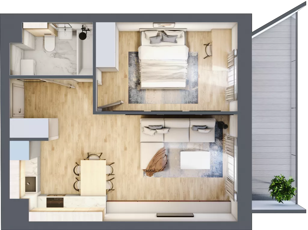 2 pokoje, mieszkanie 42,16 m², piętro 5, oferta nr 1.199, La Vie House, Kraków, Podgórze, ul. Łagiewnicka