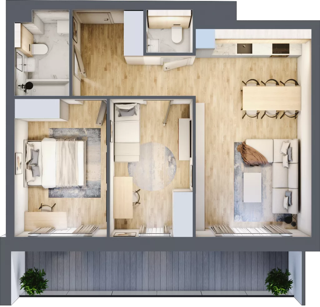 3 pokoje, mieszkanie 62,46 m², piętro 2, oferta nr 1.209, La Vie House, Kraków, Podgórze, ul. Łagiewnicka