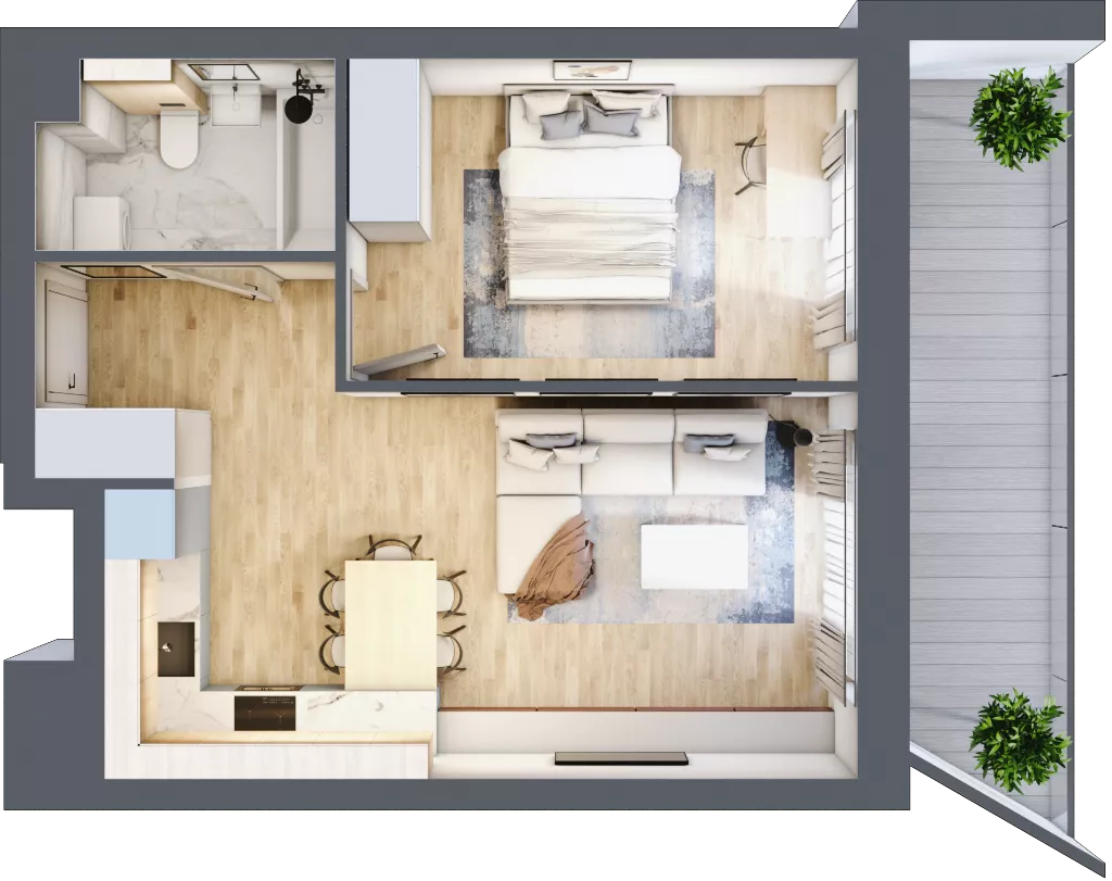 2 pokoje, mieszkanie 42,20 m², piętro 3, oferta nr 1.214, La Vie House, Kraków, Podgórze, ul. Łagiewnicka