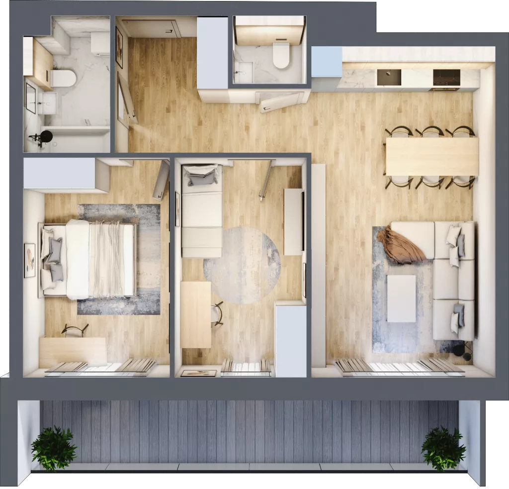 3 pokoje, mieszkanie 62,46 m², piętro 4, oferta nr 1.217, La Vie House, Kraków, Podgórze, ul. Łagiewnicka