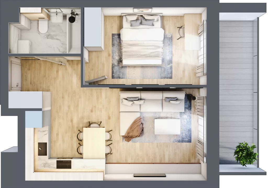 2 pokoje, mieszkanie 42,20 m², piętro 4, oferta nr 1.218, La Vie House, Kraków, Podgórze, ul. Łagiewnicka