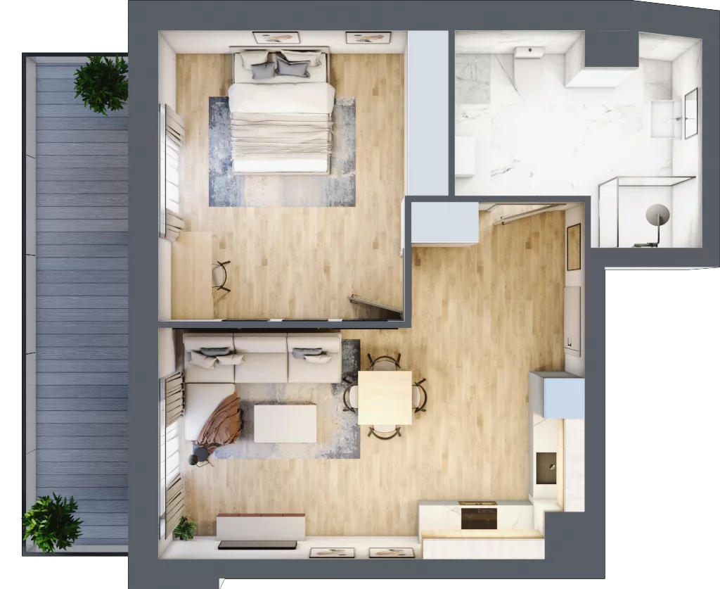 2 pokoje, mieszkanie 53,68 m², piętro 1, oferta nr 1.228, La Vie House, Kraków, Podgórze, ul. Łagiewnicka