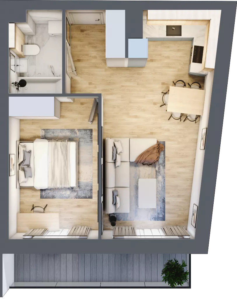 2 pokoje, mieszkanie 41,99 m², piętro 1, oferta nr 1.229, La Vie House, Kraków, Podgórze, ul. Łagiewnicka