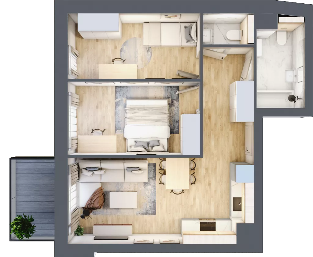 3 pokoje, mieszkanie 54,36 m², piętro 2, oferta nr 1.231, La Vie House, Kraków, Podgórze, ul. Łagiewnicka