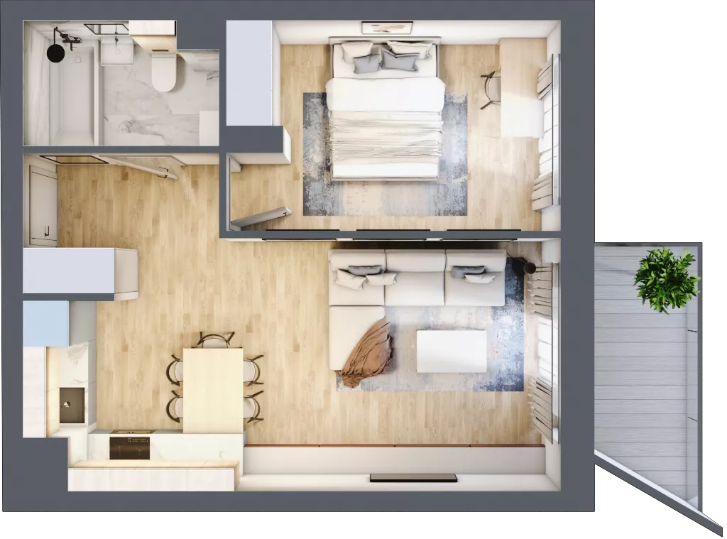 2 pokoje, mieszkanie 43,08 m², piętro 3, oferta nr 1.239, La Vie House, Kraków, Podgórze, ul. Łagiewnicka