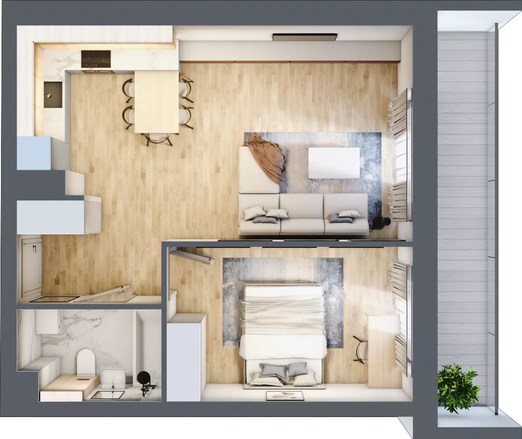 2 pokoje, mieszkanie 47,42 m², piętro 4, oferta nr 1.242, La Vie House, Kraków, Podgórze, ul. Łagiewnicka