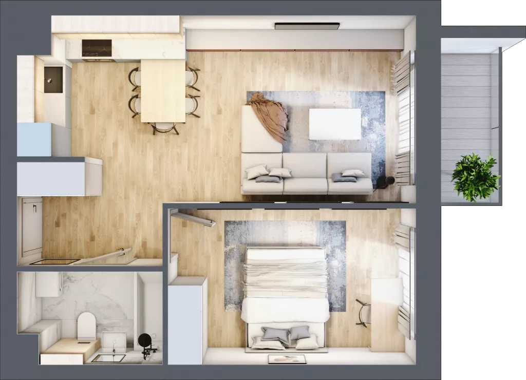 2 pokoje, mieszkanie 43,35 m², piętro 4, oferta nr 1.243, La Vie House, Kraków, Podgórze, ul. Łagiewnicka