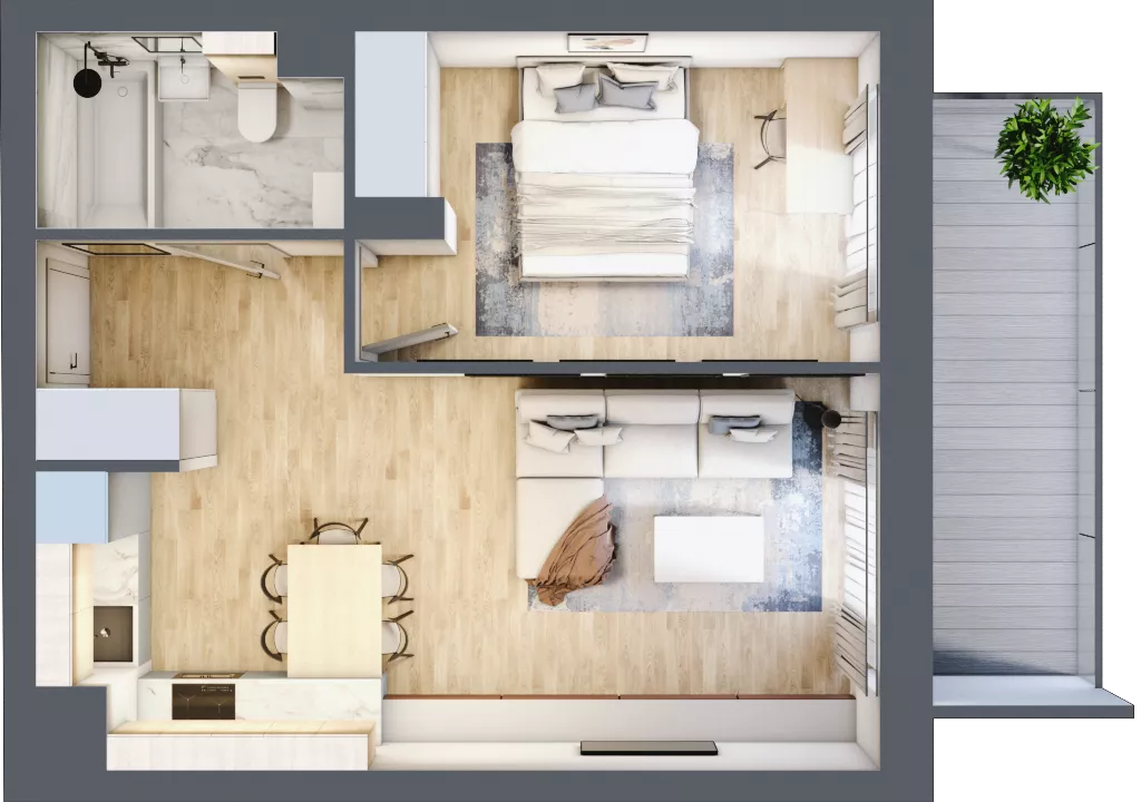 2 pokoje, mieszkanie 43,08 m², piętro 4, oferta nr 1.244, La Vie House, Kraków, Podgórze, ul. Łagiewnicka