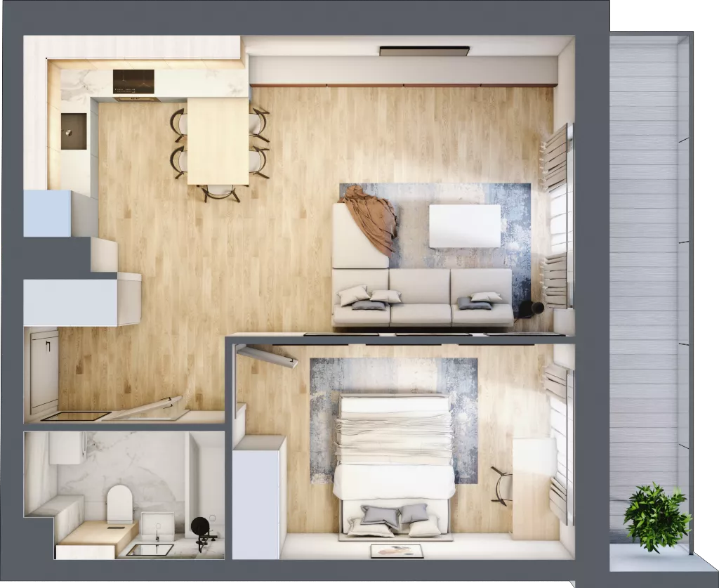2 pokoje, mieszkanie 47,42 m², piętro 5, oferta nr 1.247, La Vie House, Kraków, Podgórze, ul. Łagiewnicka