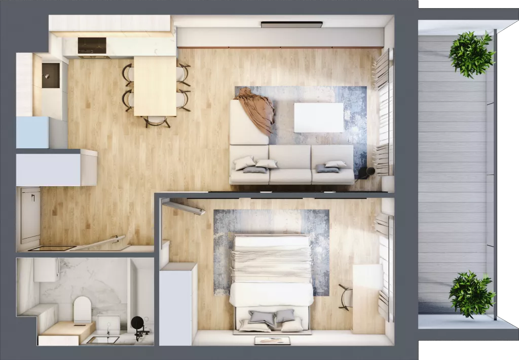 2 pokoje, mieszkanie 43,35 m², piętro 5, oferta nr 1.248, La Vie House, Kraków, Podgórze, ul. Łagiewnicka