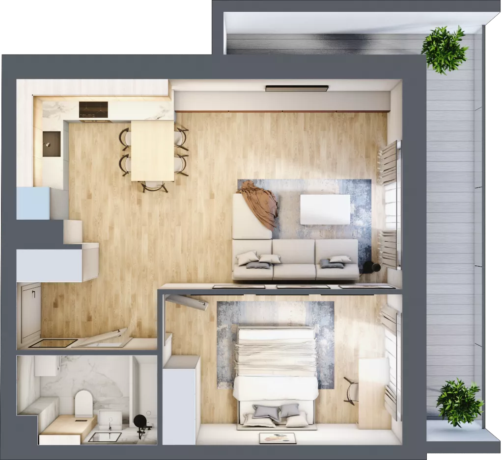 2 pokoje, mieszkanie 47,42 m², piętro 6, oferta nr 1.252, La Vie House, Kraków, Podgórze, ul. Łagiewnicka