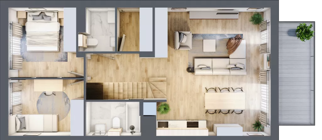 4 pokoje, mieszkanie 89,44 m², piętro 1, oferta nr 1.2, Cascada House, Rząska, ul. Piaski / Łąkowa