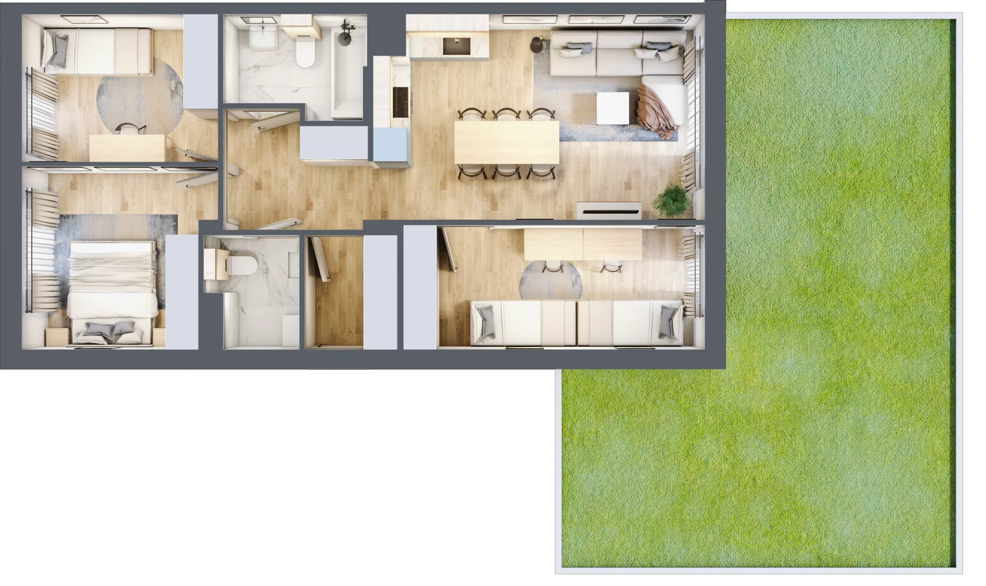 4 pokoje, mieszkanie 69,49 m², parter, oferta nr 6.1, Cascada House, Rząska, ul. Piaski / Łąkowa