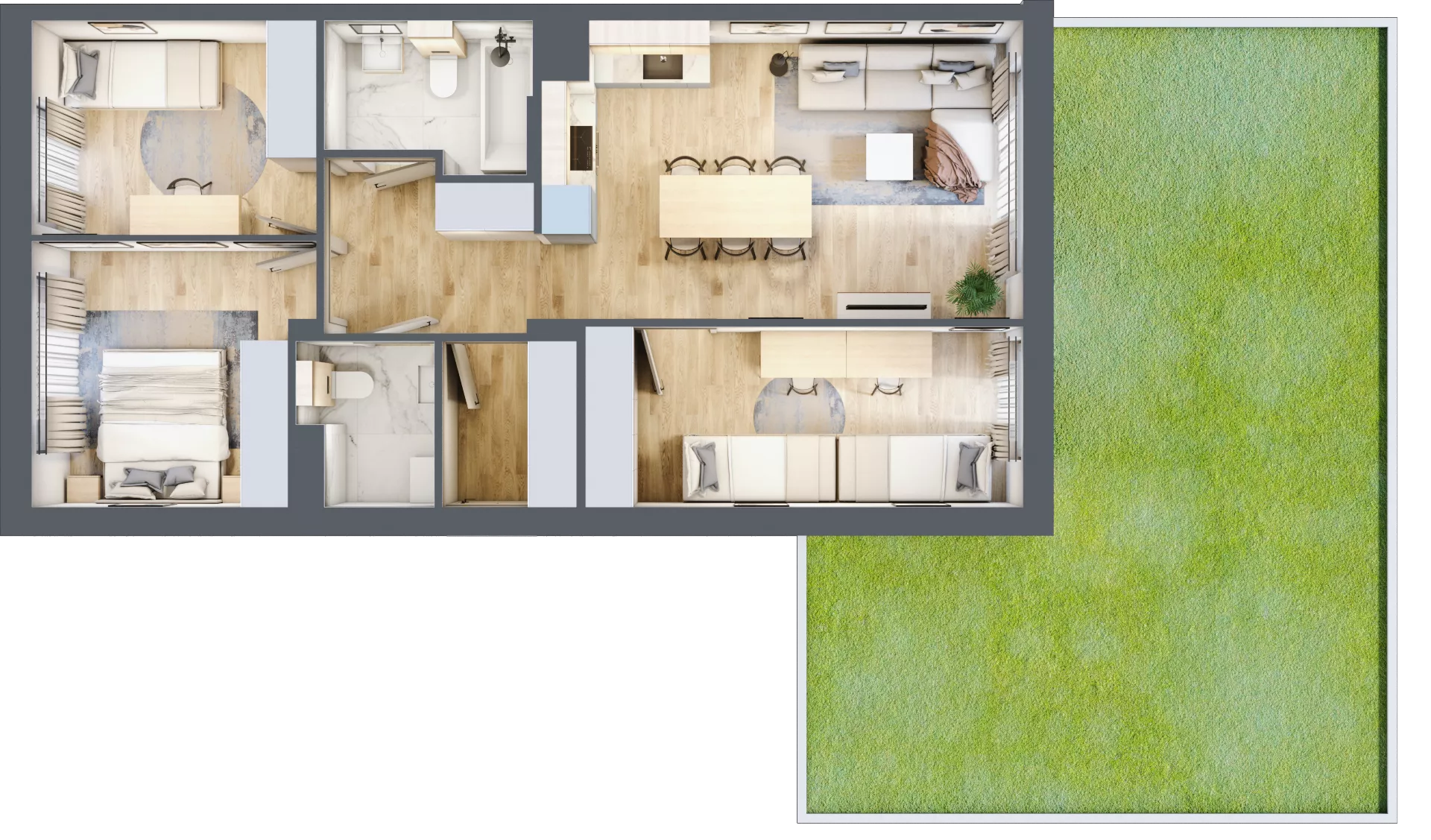 4 pokoje, mieszkanie 69,49 m², parter, oferta nr 4.1, Cascada House, Rząska, ul. Piaski / Łąkowa