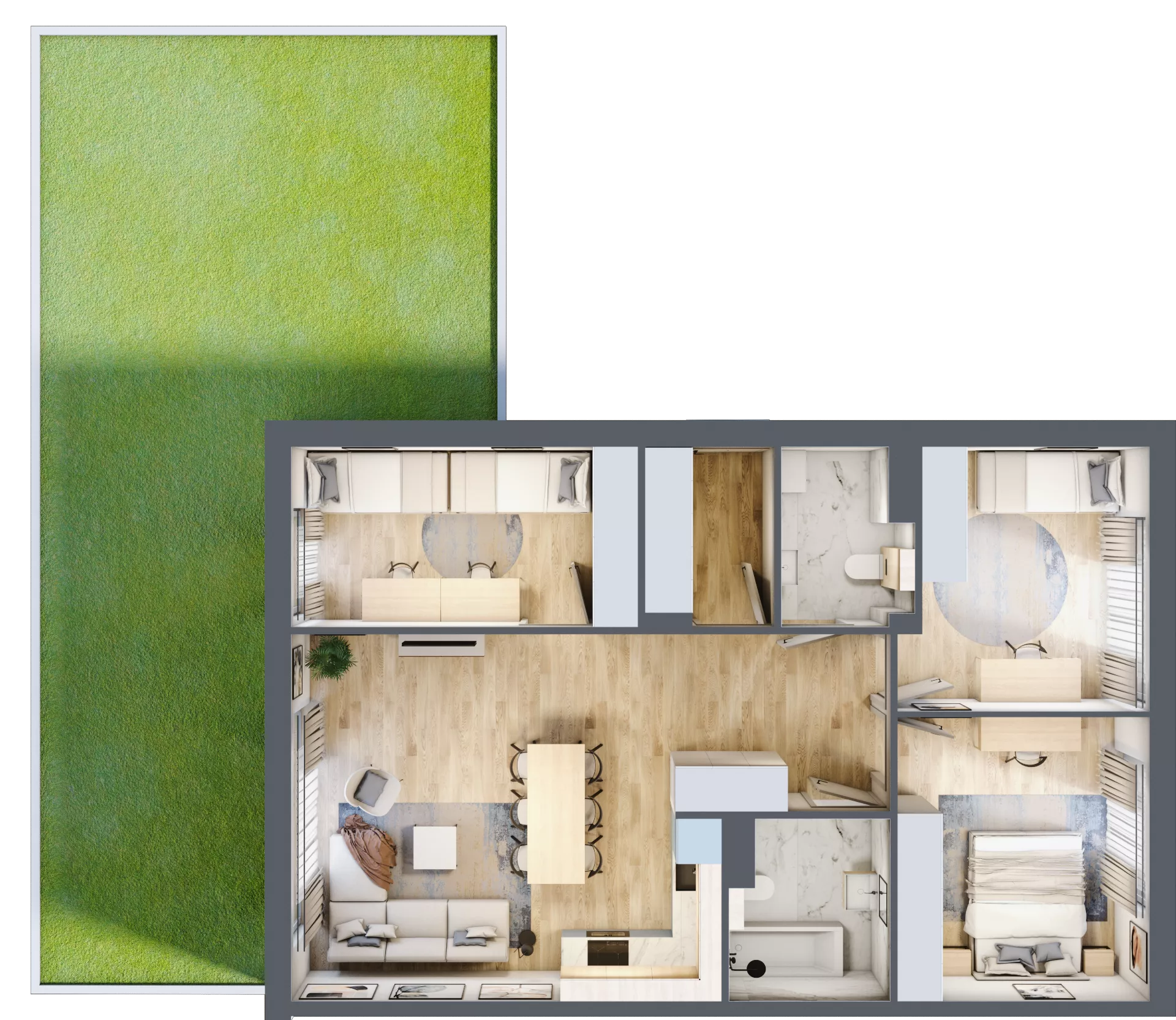 4 pokoje, mieszkanie 81,10 m², parter, oferta nr 22.1, Cascada House, Rząska, ul. Piaski / Łąkowa