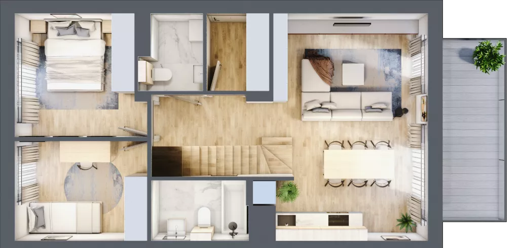 4 pokoje, mieszkanie 81,61 m², piętro 1, oferta nr 19.2, Cascada House, Rząska, ul. Piaski / Łąkowa