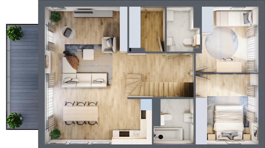 4 pokoje, mieszkanie 100,57 m², piętro 1, oferta nr 22.2, Cascada House, Rząska, ul. Piaski / Łąkowa