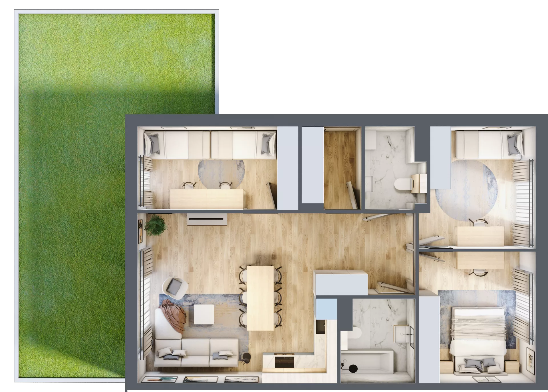 4 pokoje, mieszkanie 81,10 m², parter, oferta nr 26.1, Cascada House, Rząska, ul. Piaski / Łąkowa