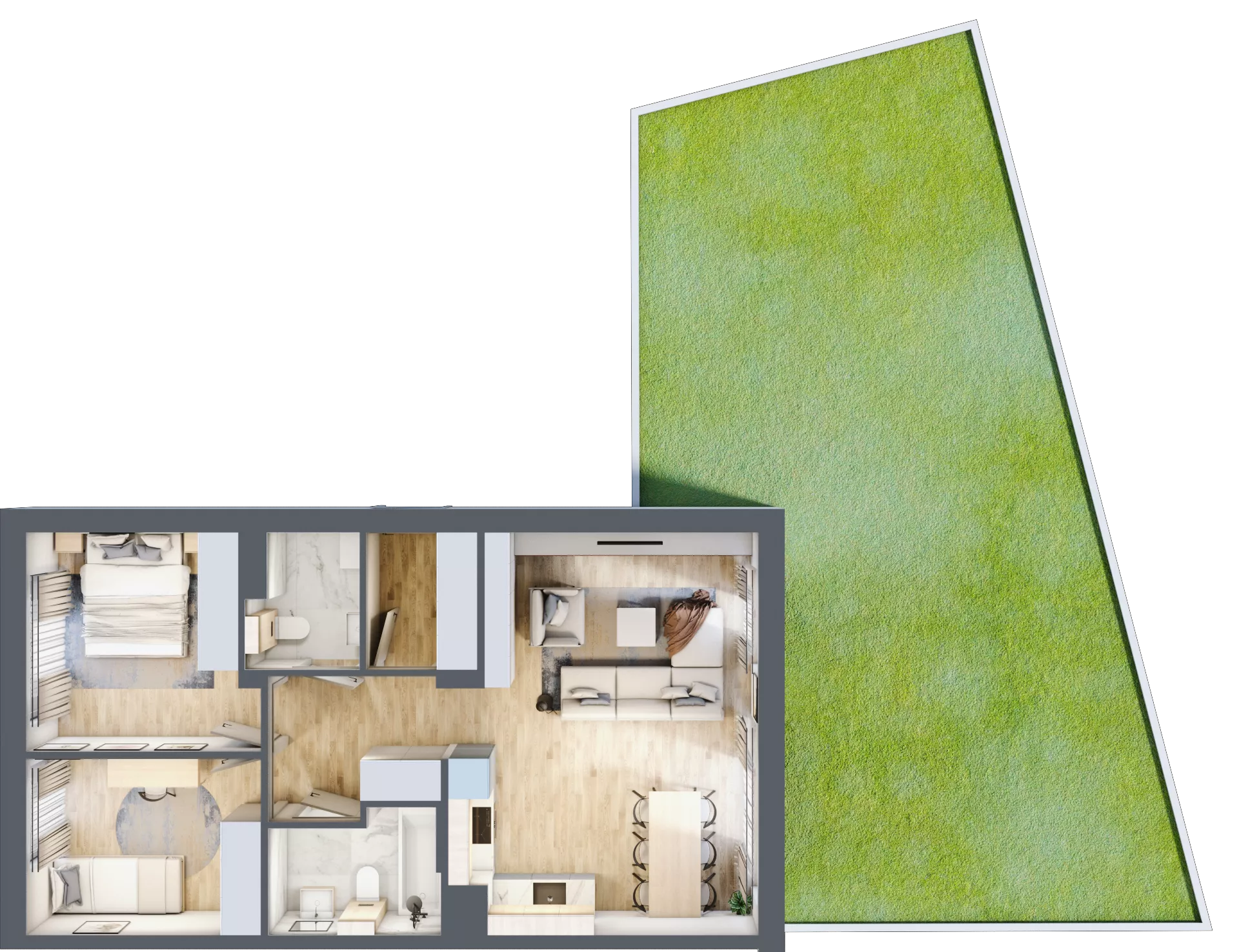 3 pokoje, mieszkanie 62,24 m², parter, oferta nr 19.1, Cascada House, Rząska, ul. Piaski / Łąkowa