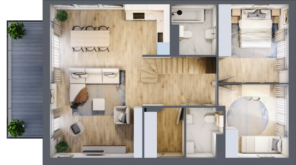 4 pokoje, mieszkanie 100,57 m², piętro 1, oferta nr 21.2, Cascada House, Rząska, ul. Piaski / Łąkowa