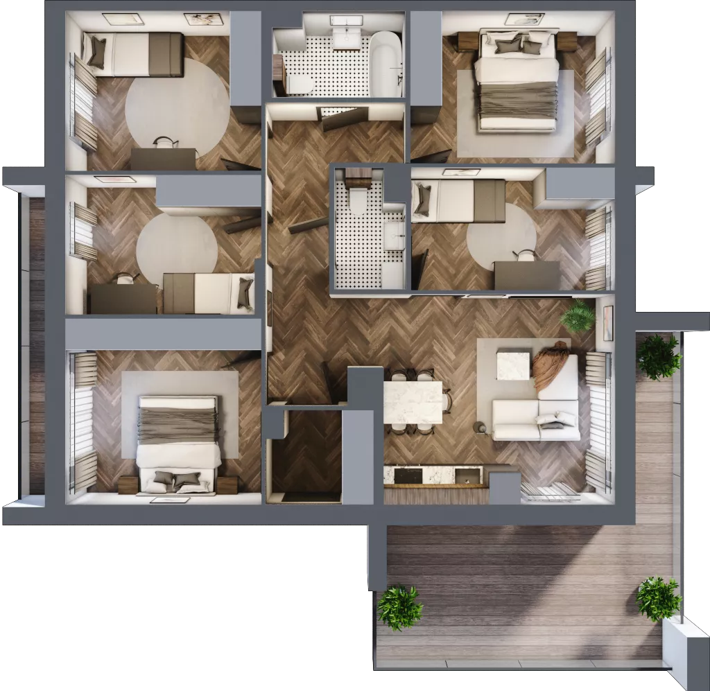 6 pokoi, mieszkanie 92,60 m², piętro 1, oferta nr 3.2, Imperial River Park, Kraków, Bronowice, Bronowice Małe, ul. Truszkowskiego