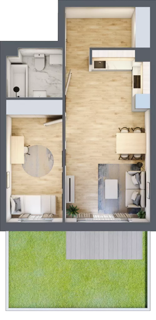 2 pokoje, mieszkanie 47,58 m², parter, oferta nr 2, Pulse, Bydgoszcz, Wzgórze Wolności, ul. Wojska Polskiego