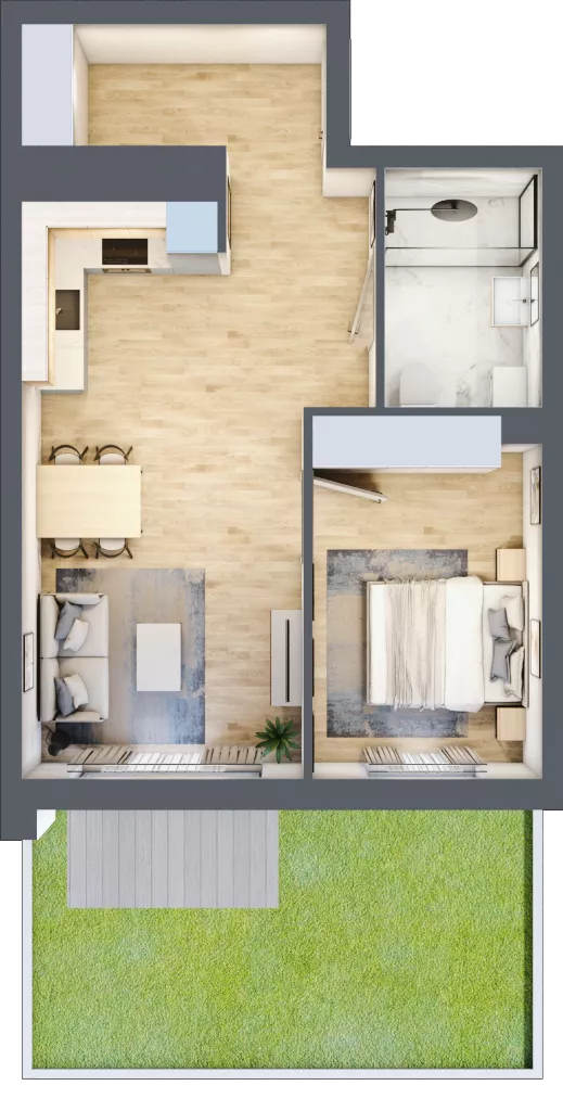 2 pokoje, mieszkanie 47,16 m², parter, oferta nr 1, Pulse, Bydgoszcz, Wzgórze Wolności, ul. Wojska Polskiego