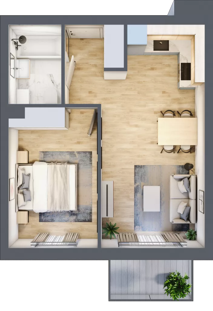 2 pokoje, mieszkanie 39,29 m², piętro 3, oferta nr 46, Pulse, Bydgoszcz, Wzgórze Wolności, ul. Wojska Polskiego