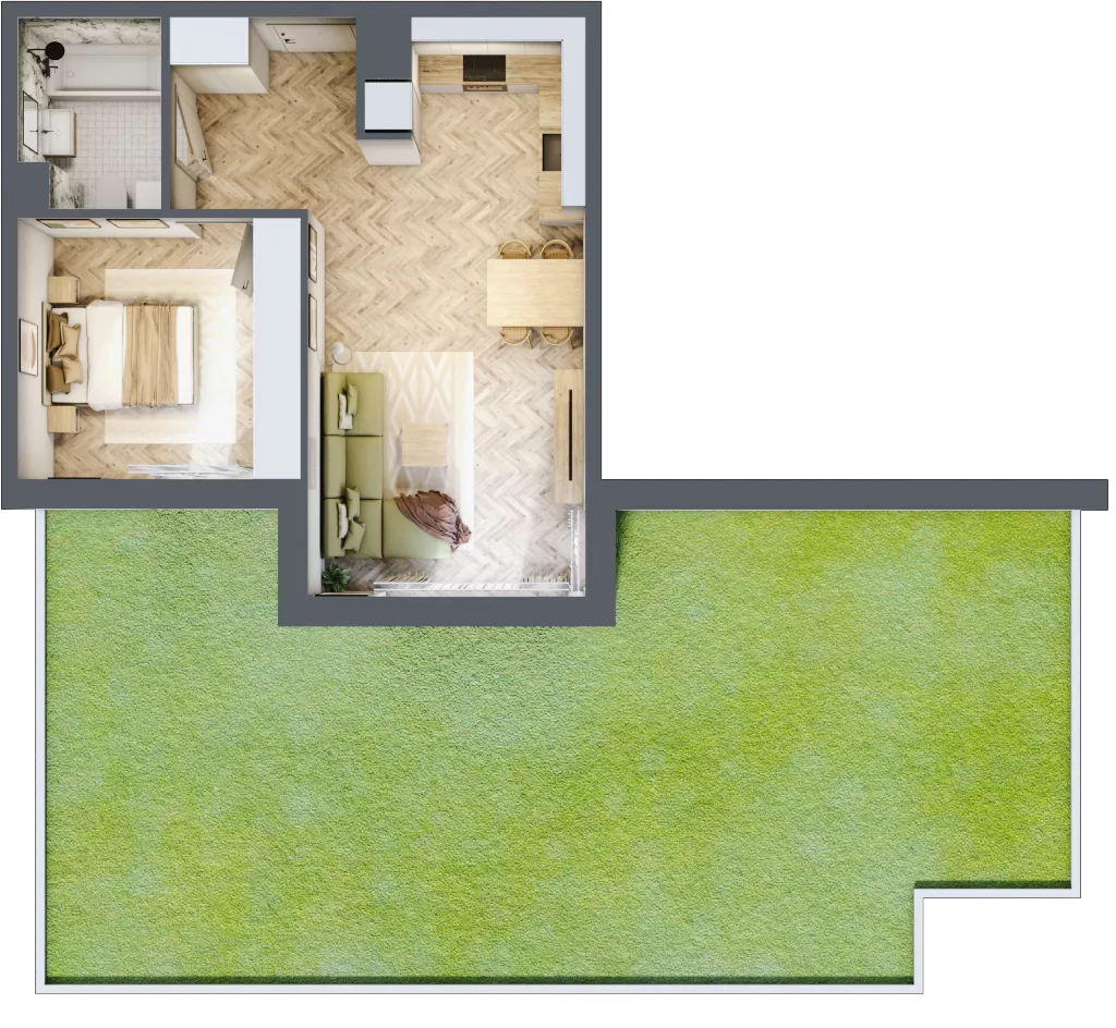 2 pokoje, mieszkanie 46,25 m², parter, oferta nr M.B02, 3 Wymiary Bronowice, Kraków, Prądnik Biały, Bronowice Wielkie, ul. Stelmachów