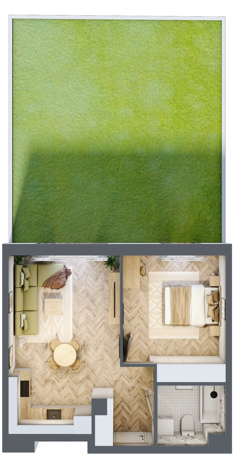 2 pokoje, mieszkanie 43,58 m², parter, oferta nr M.B08, 3 Wymiary Bronowice, Kraków, Prądnik Biały, Bronowice Wielkie, ul. Stelmachów